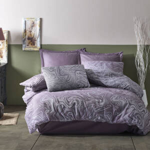 Pościel bawełniana żakardowa Marble 220x200 purpurowa