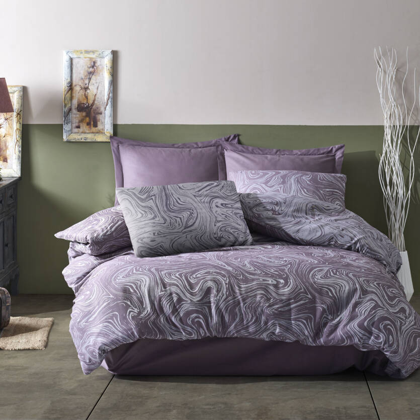 Pościel bawełniana żakardowa Marble 160x200 purpurowa