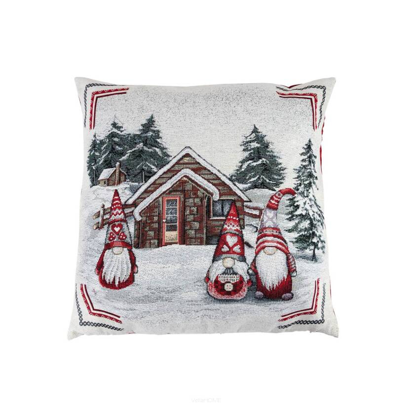 Poszewka dekoracyjna świąteczna Snowfall - trzy Skrzaty i ośnieżony domek