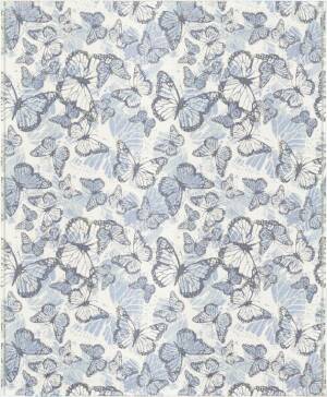 Pled z bawełny organicznej - Ekelund - Freja - biało-niebieski w motyle