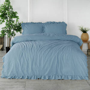 Pościel bawełniana Stonewashed 160x200 blue - pastelowy niebieski