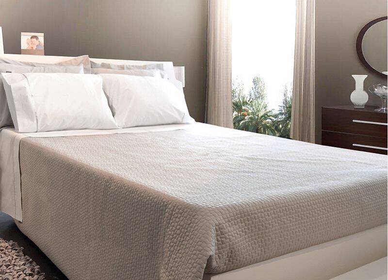 Narzuta bawełniana TETRIS taupe 260x260 - beżowo-szara