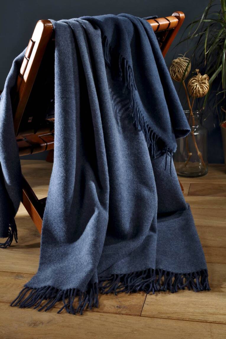 Pled wełniano-kaszmirowy Biederlack - jeans-marine