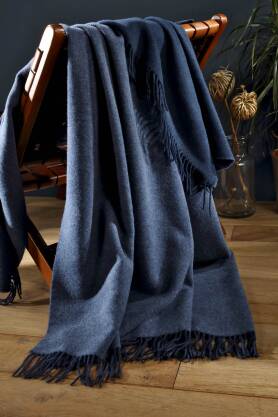 Pled wełniano-kaszmirowy Biederlack - jeans-marine