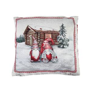 Poszewka dekoracyjna świąteczna Snowfall - dwa Skrzaty i ośnieżony domek