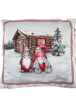 Poszewka dekoracyjna świąteczna Snowfall - dwa Skrzaty i ośnieżony domek