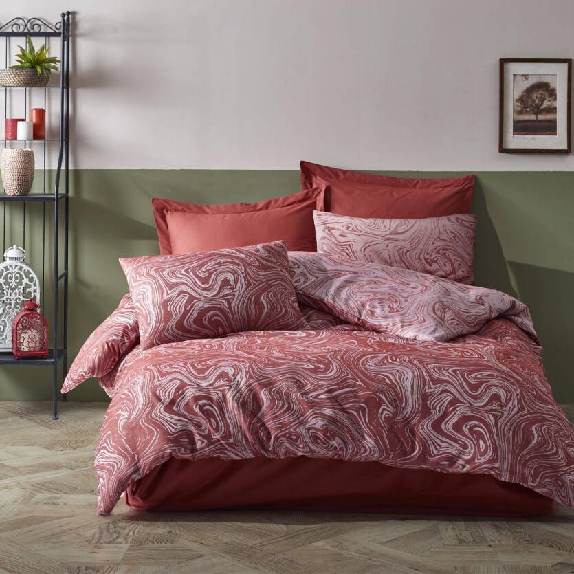 Pościel bawełniana żakardowa Marble 160x200 terra