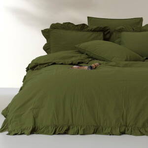 Pościel bawełniana Stonewashed 160x200 oliwkowa