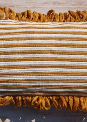Poduszka dekoracyjna Riscas biało-żółta tkana