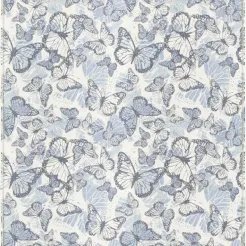 Pled z bawełny organicznej - Ekelund - Freja - biało-niebieski w motyle